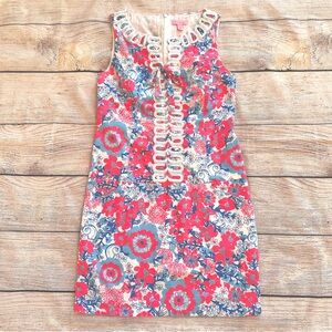 Lilly Pulitzer Pink Blue Floral Seashells Sleeveless Dress Ladies Sz 4